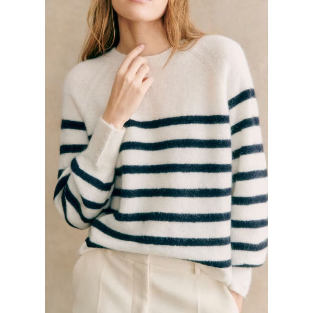 Sezane Louise Jumper Sweater Ecru Navy Stripe M